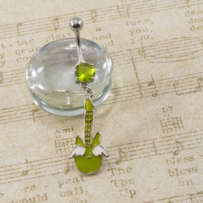 Surgical Steel 14 Gauge Belly Ring Guitar Dangle with Green CZ - photo 4