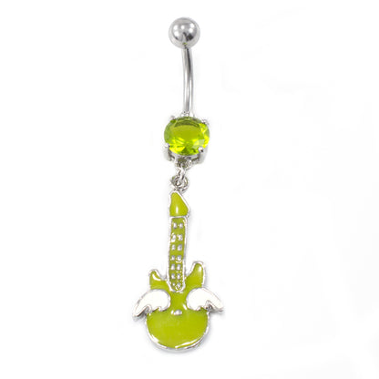 Surgical Steel 14 Gauge Belly Ring Guitar Dangle with Green CZ