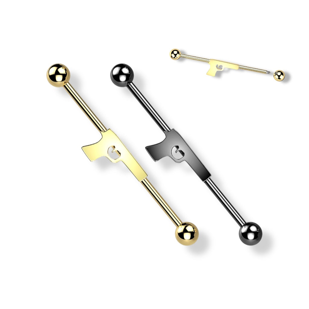 Surgical Steel 14 Gauge Industrial Barbell with PVD Gun
