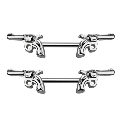 Surgical Steel Nipple Barbell 14G 14mm with Double Revolver Gun - Pair