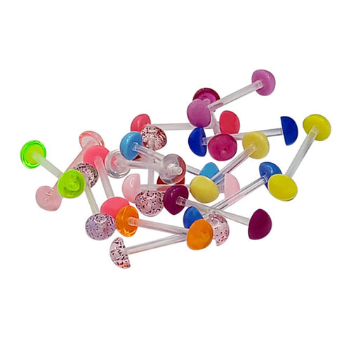 Acrylic 14 Gauge Half Ball Retainer Tongue Rings - 10 Pack