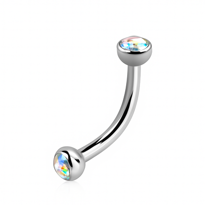 Titanium 16 Gauge Curved Barbell with CZ Half-Ball Ends - photo 7