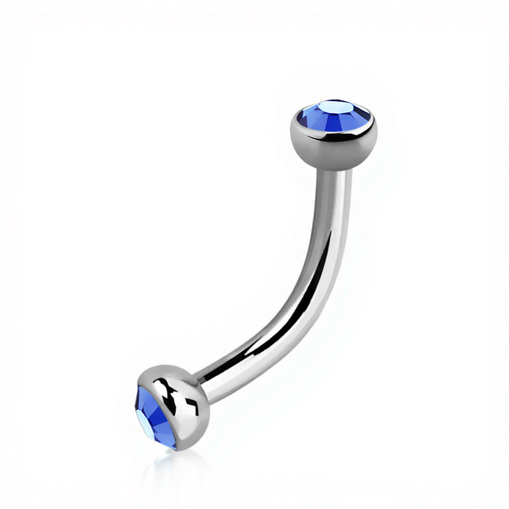 Titanium 16 Gauge Curved Barbell with CZ Half-Ball Ends - photo 4