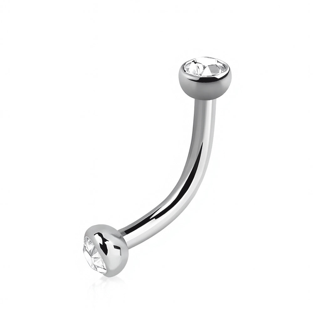Titanium 16 Gauge Curved Barbell with CZ Half-Ball Ends - photo 5