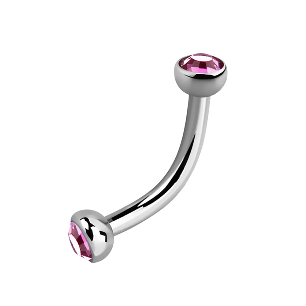 Titanium 16 Gauge Curved Barbell with CZ Half-Ball Ends - photo 3