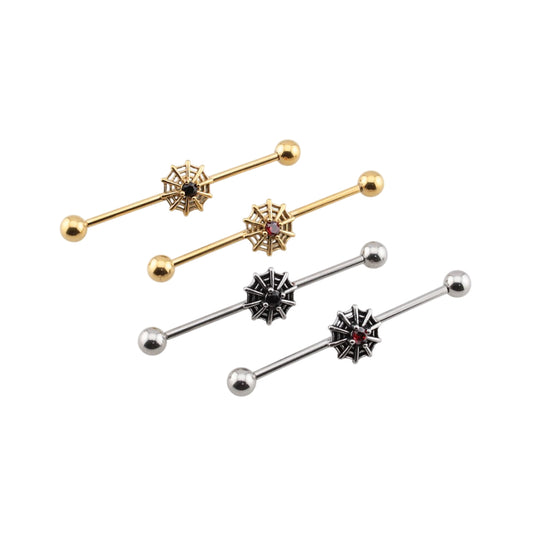 Surgical Steel 14 Gauge Industrial Barbell with Halloween Spider Web