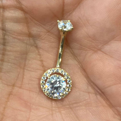 14K Solid Gold 14 Gauge Belly Ring with CZ Halo - photo 5