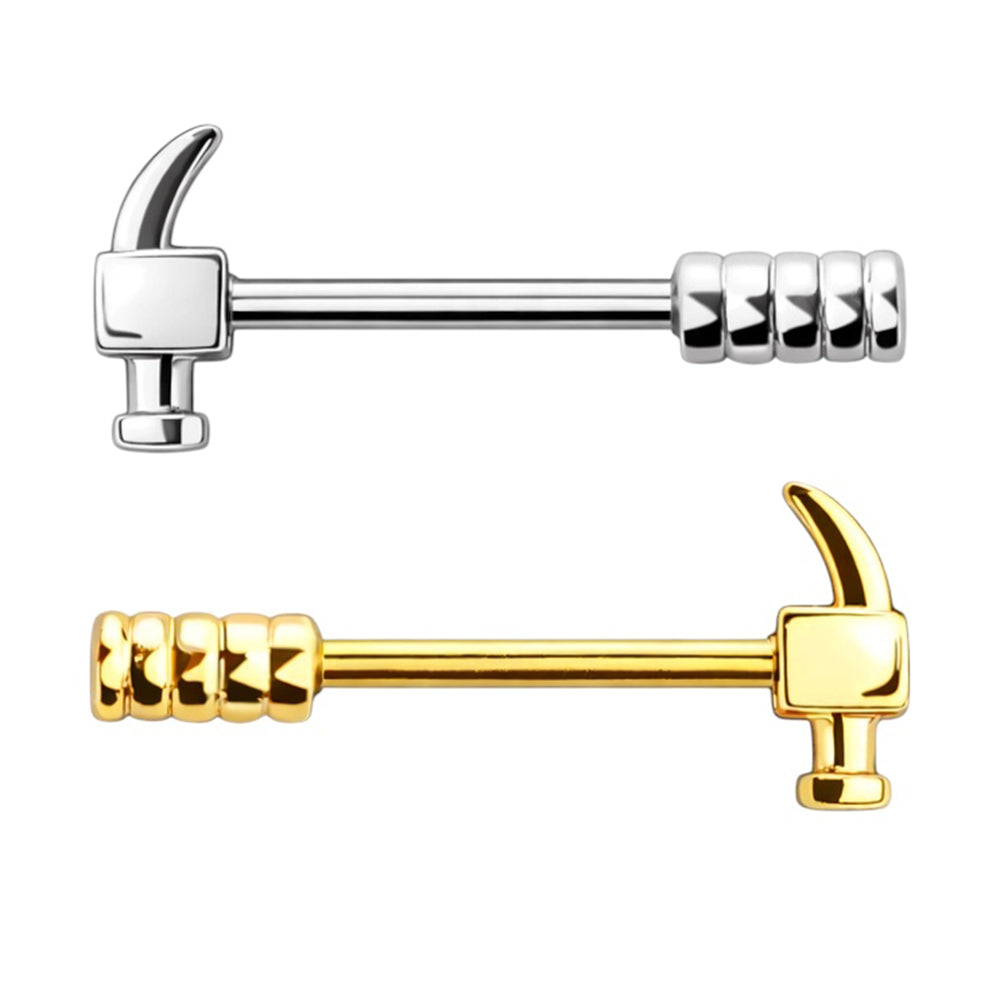 Surgical Steel 14 Gauge Nipple Barbell Rings with Hammer - Pair