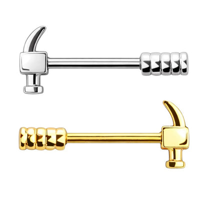 Surgical Steel 14 Gauge Nipple Barbell Rings with Hammer - Pair