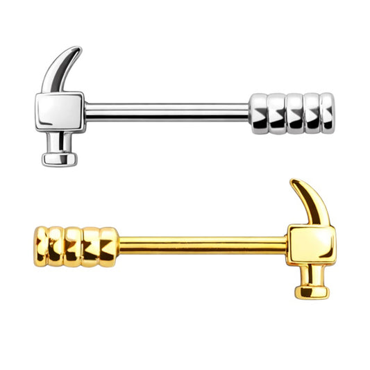 Surgical Steel 14 Gauge Nipple Barbell Rings with Hammer - Pair