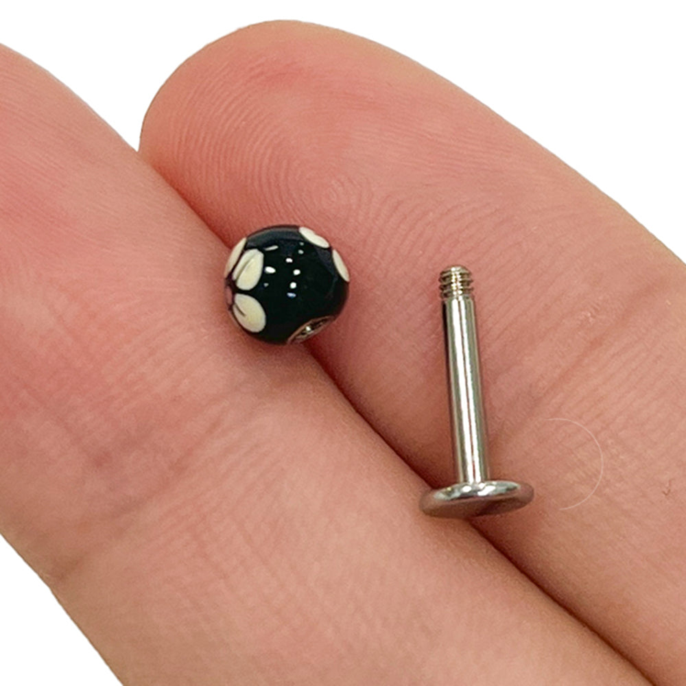 Surgical Steel Flat Back Labret 14G with Hand Painted Flower Balls - photo 5