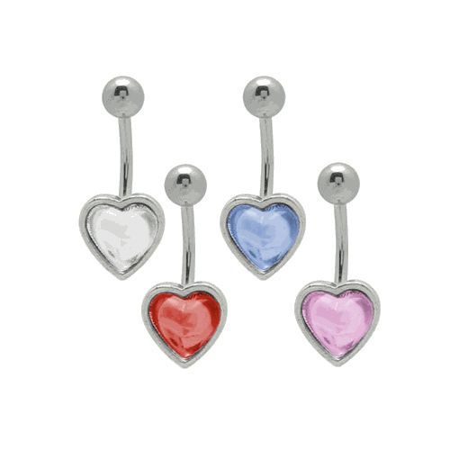 Surgical Steel 14 Gauge Belly Ring with Acrylic Heart