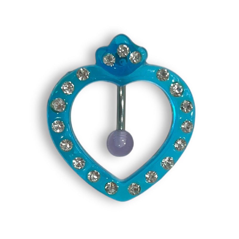 Surgical Steel Reverse Belly Button Ring 14G with Light Blue Heart