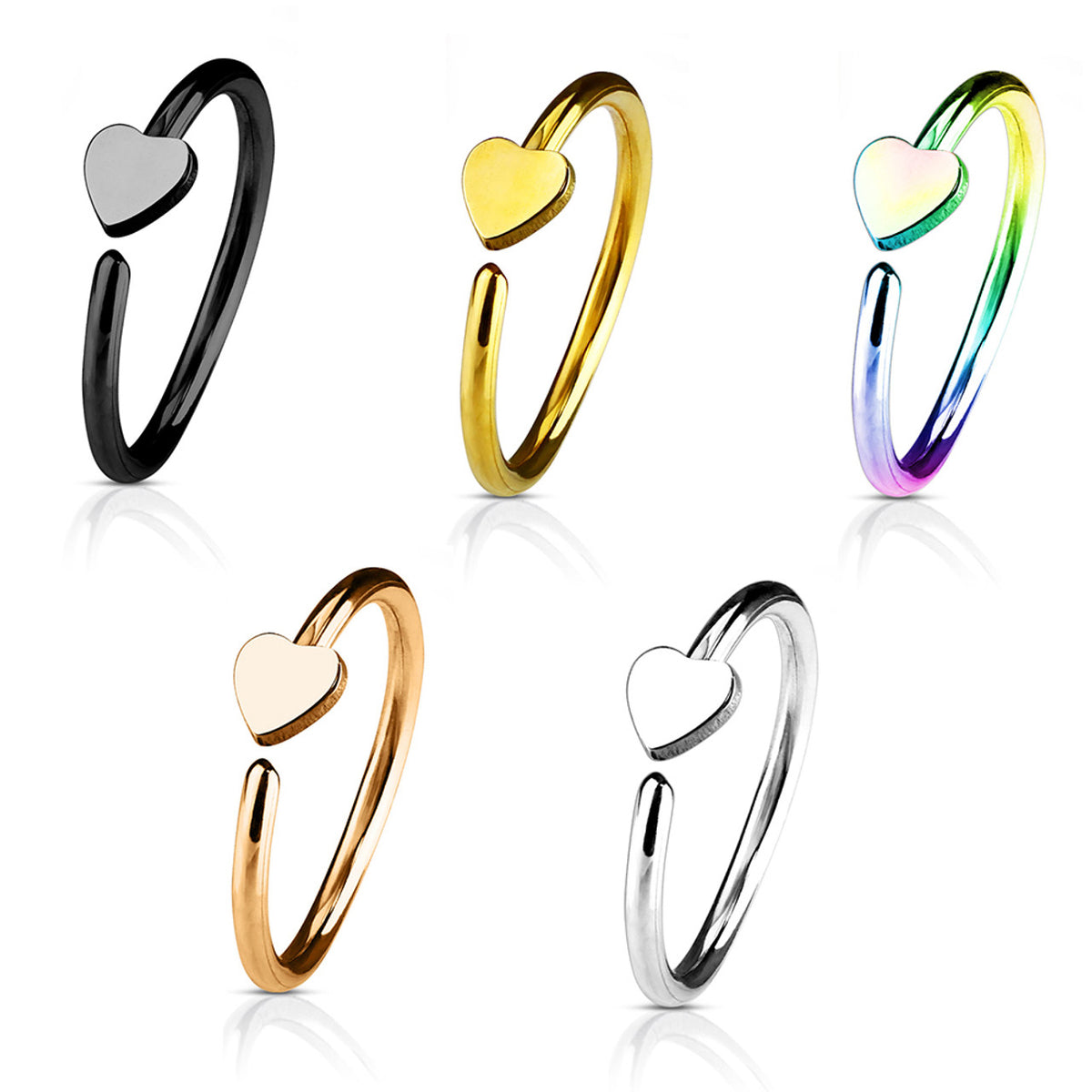 Surgical Steel 20 Gauge Bendable Nose Ring with Heart
