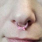 Surgical Steel 16 Gauge Pink Heart Bow CZ Hinged Segment Ring