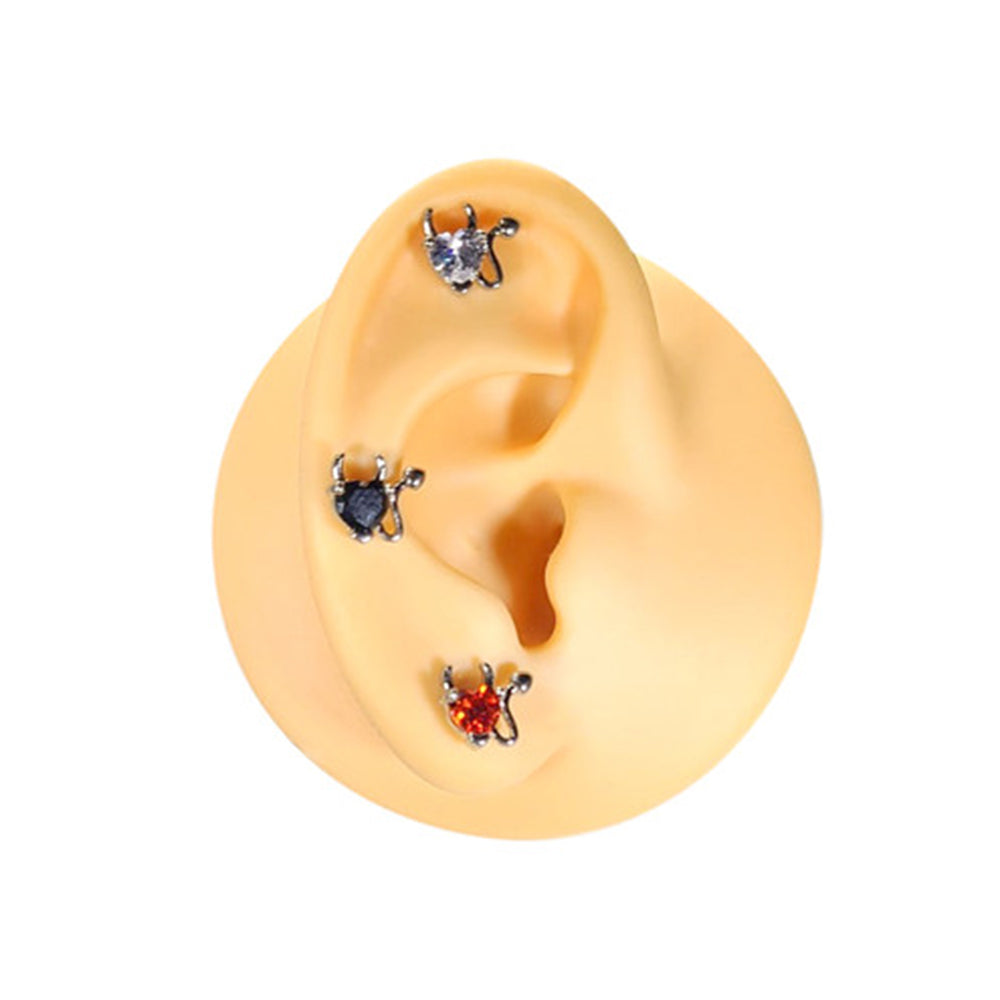 Surgical Steel 16 Gauge Devil Horns Heart CZ Barbell Earrings