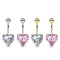 14K Solid Gold 14 Gauge Belly Button Ring with Heart CZ