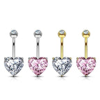 14K Solid Gold 14 Gauge Belly Button Ring with Heart CZ