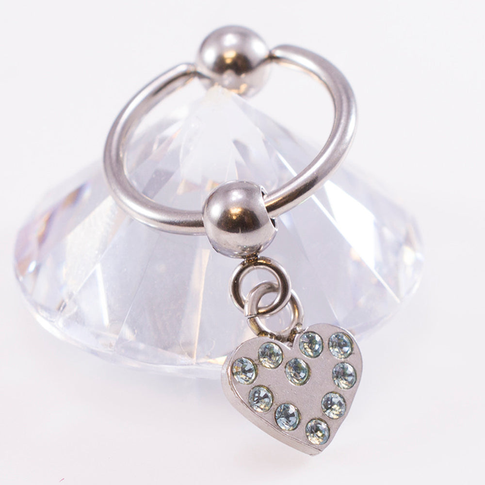 Surgical Steel 16 & 18 Gauge Captive Ring with Dangling Heart CZ - photo 2