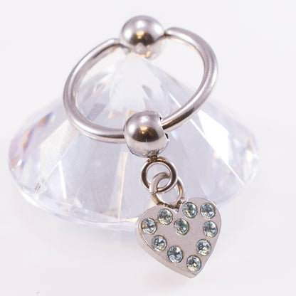 Surgical Steel 16 & 18 Gauge Captive Ring with Dangling Heart CZ - photo 2
