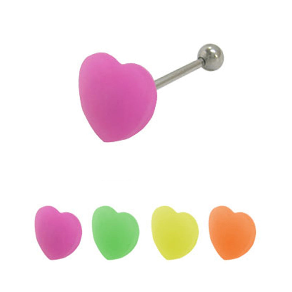 Surgical Steel 14 Gauge Tongue Barbell with Heart French Tickler