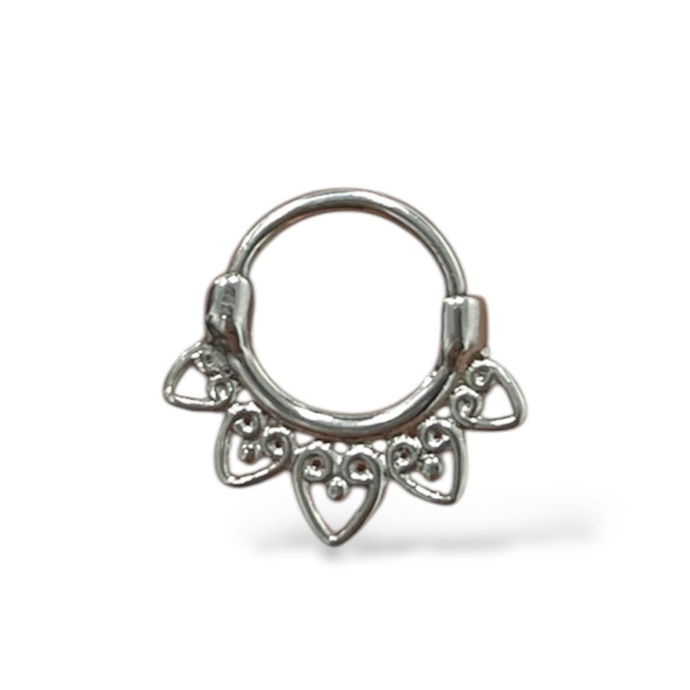 Surgical Steel 16 Gauge Hinged Segment Ring with Filigree Heart
