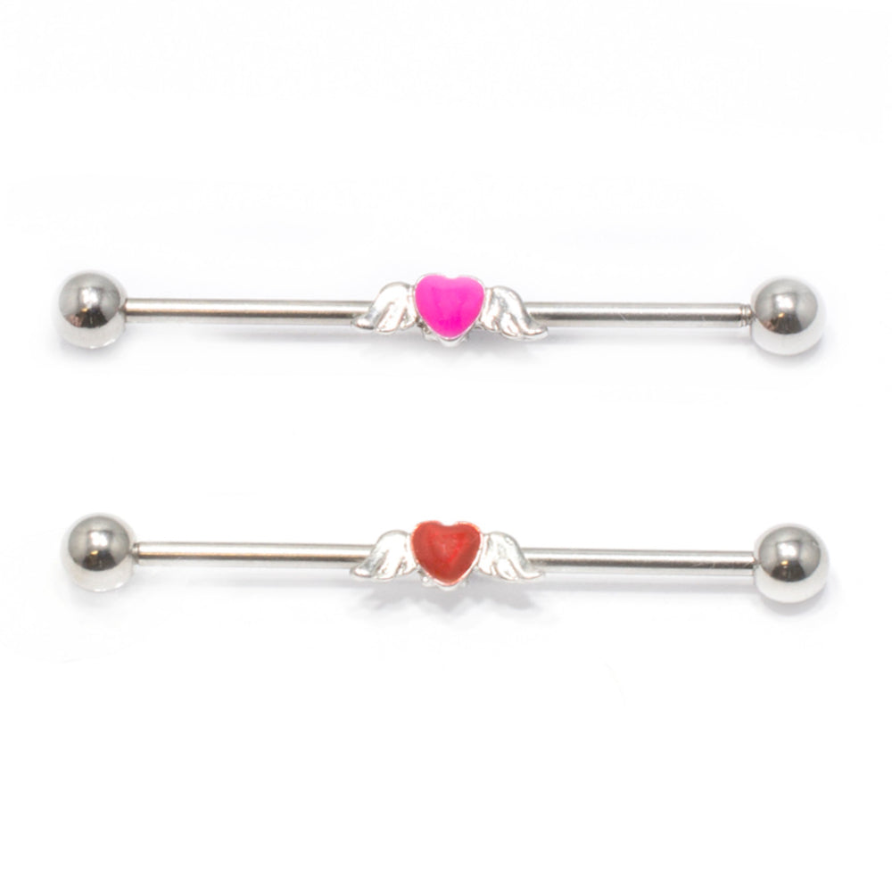 Surgical Steel Industrial Barbell 14G 38mm with Angel Wings Heart