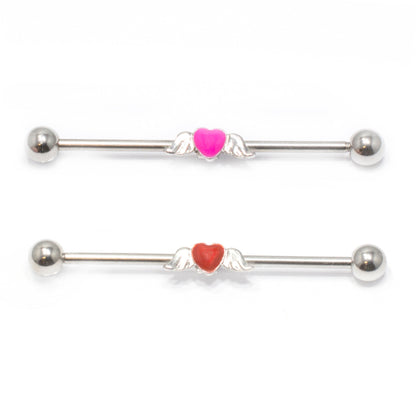 Surgical Steel Industrial Barbell 14G 38mm with Angel Wings Heart