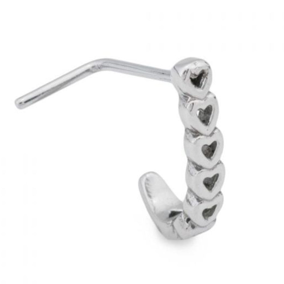 Surgical Steel 20 Gauge Paved Heart L Shaped Nose Stud - 6mm