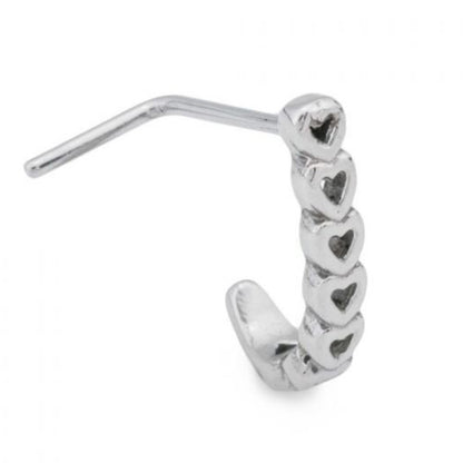 Surgical Steel 20 Gauge Paved Heart L Shaped Nose Stud - 6mm