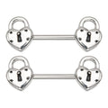Surgical Steel 14 Gauge Heart Pad Lock Nipple Barbell - Pair