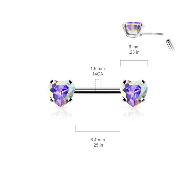 Surgical Steel Threadless Nipple Barbell 14G 12mm with Heart CZ - Pair - photo 2