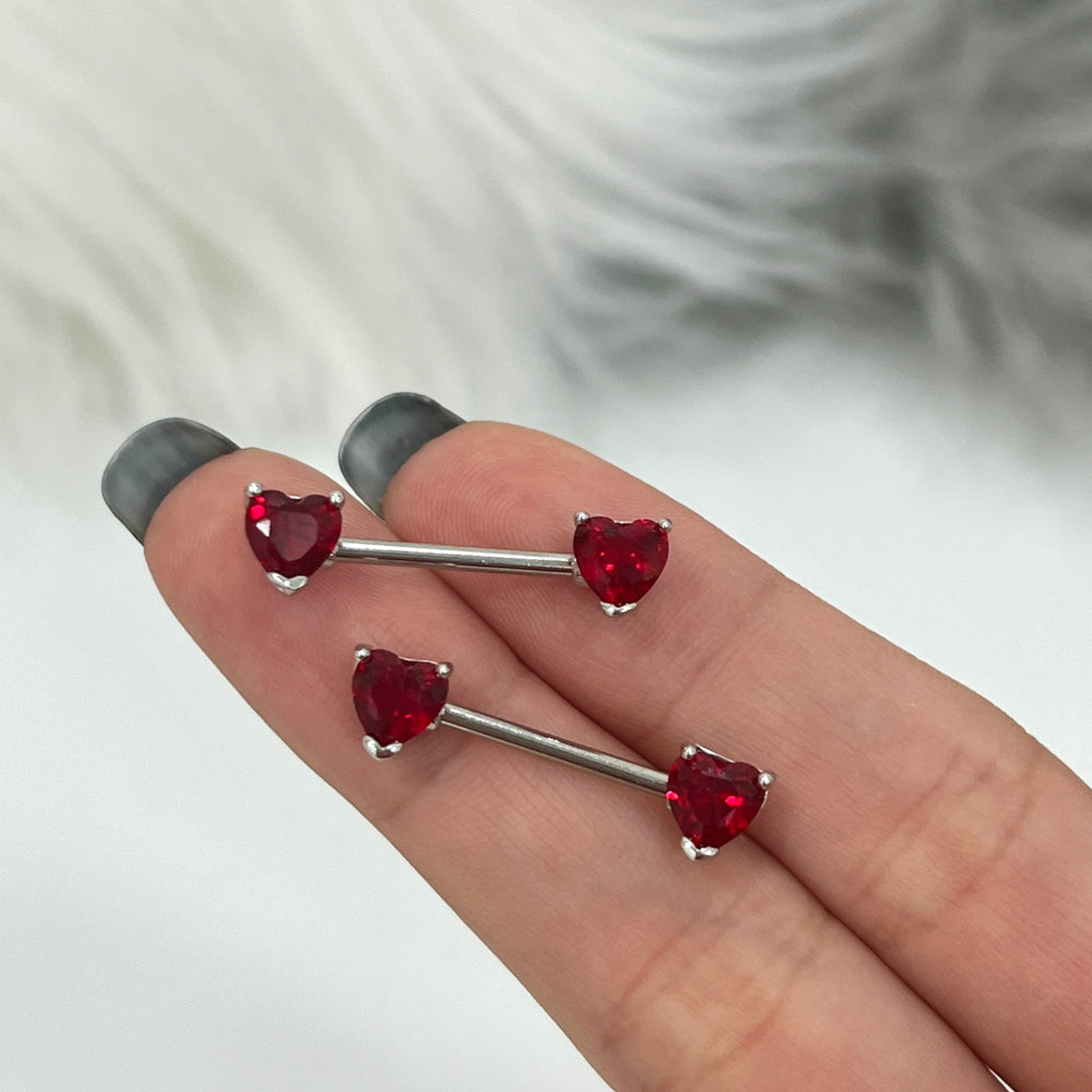 Surgical Steel 14 Gauge Nipple Barbell with CZ Heart - Pair - photo 3