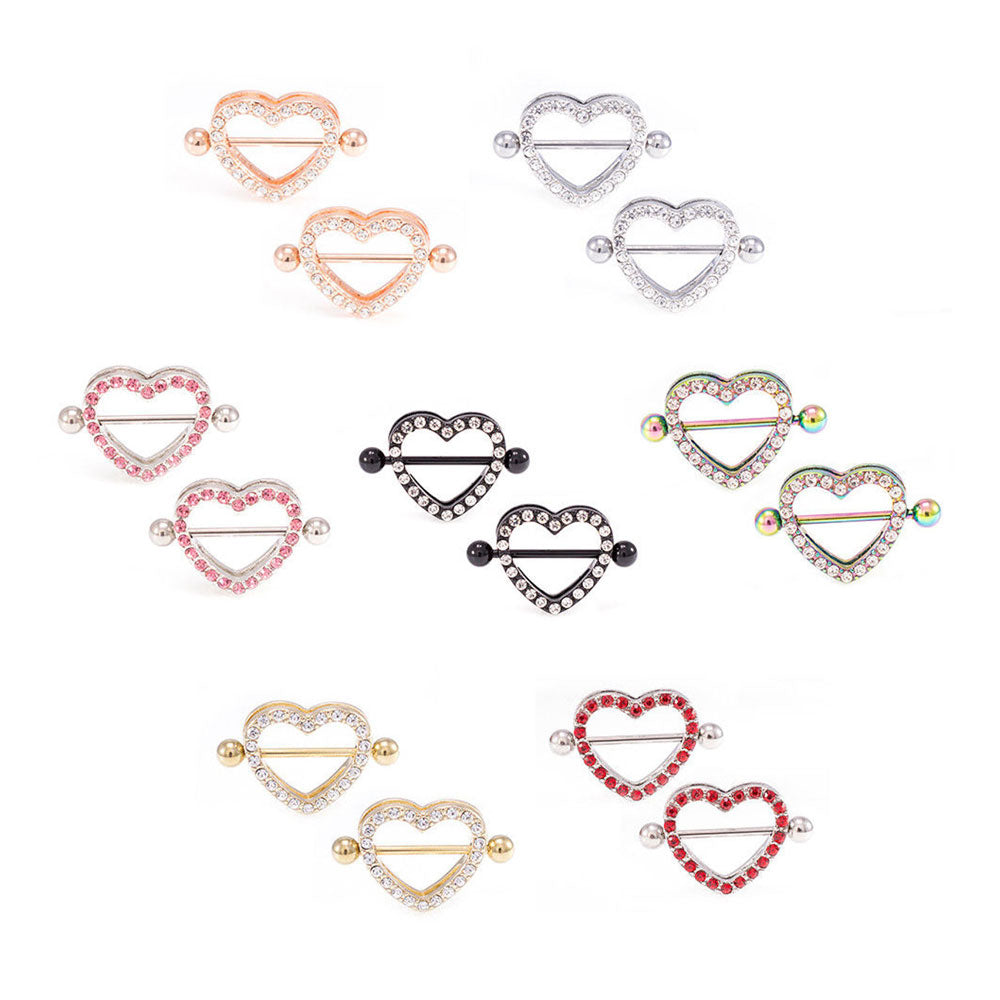 Surgical Steel 14 Gauge Nipple Shield Barbell with CZ Heart - Pair