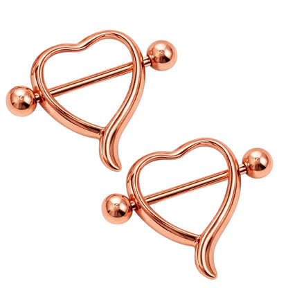 Surgical Steel Rose Gold Heart Nipple Shield Ring 14G 18mm - Pair