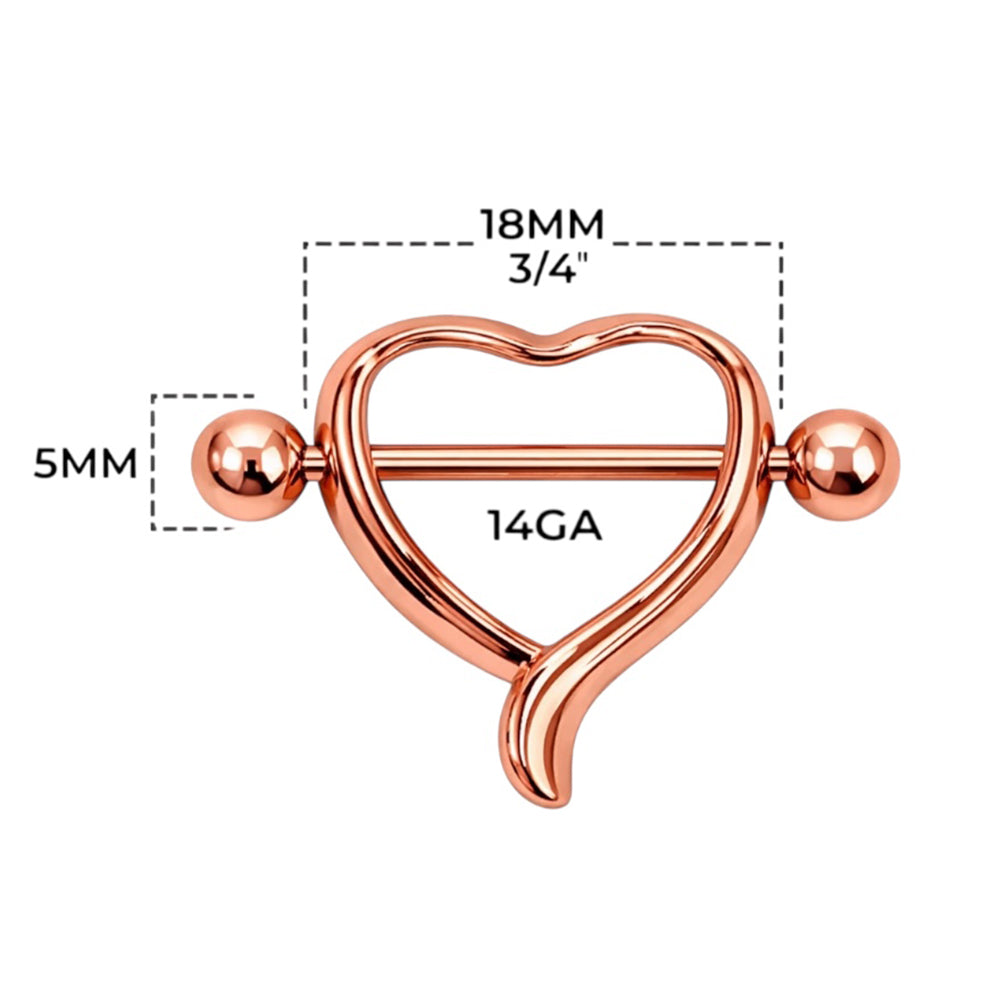 Surgical Steel Rose Gold Heart Nipple Shield Ring 14G 18mm - Pair - photo 2