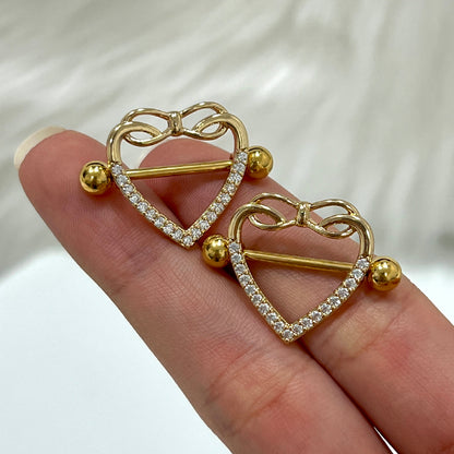 Surgical Steel & Titanium Nipple Shield Ring 14G Infinity Heart - Pair - photo 3