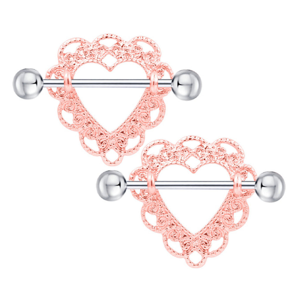 Surgical Steel 14 to 16 Gauge Filigree Heart Nipple Shield - Pair - photo 4