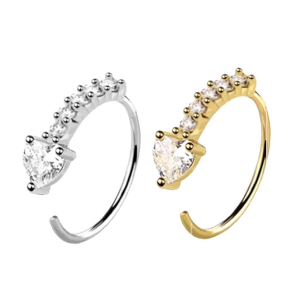Surgical Steel Nose Ring Hoop 20G 8mm with Paved CZ Heart End - photo 2