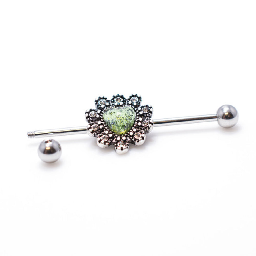 Surgical Steel 14 Gauge Industrial Barbell with Filigree Heart Opal - photo 5