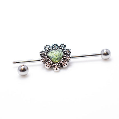 Surgical Steel 14 Gauge Industrial Barbell with Filigree Heart Opal - photo 5