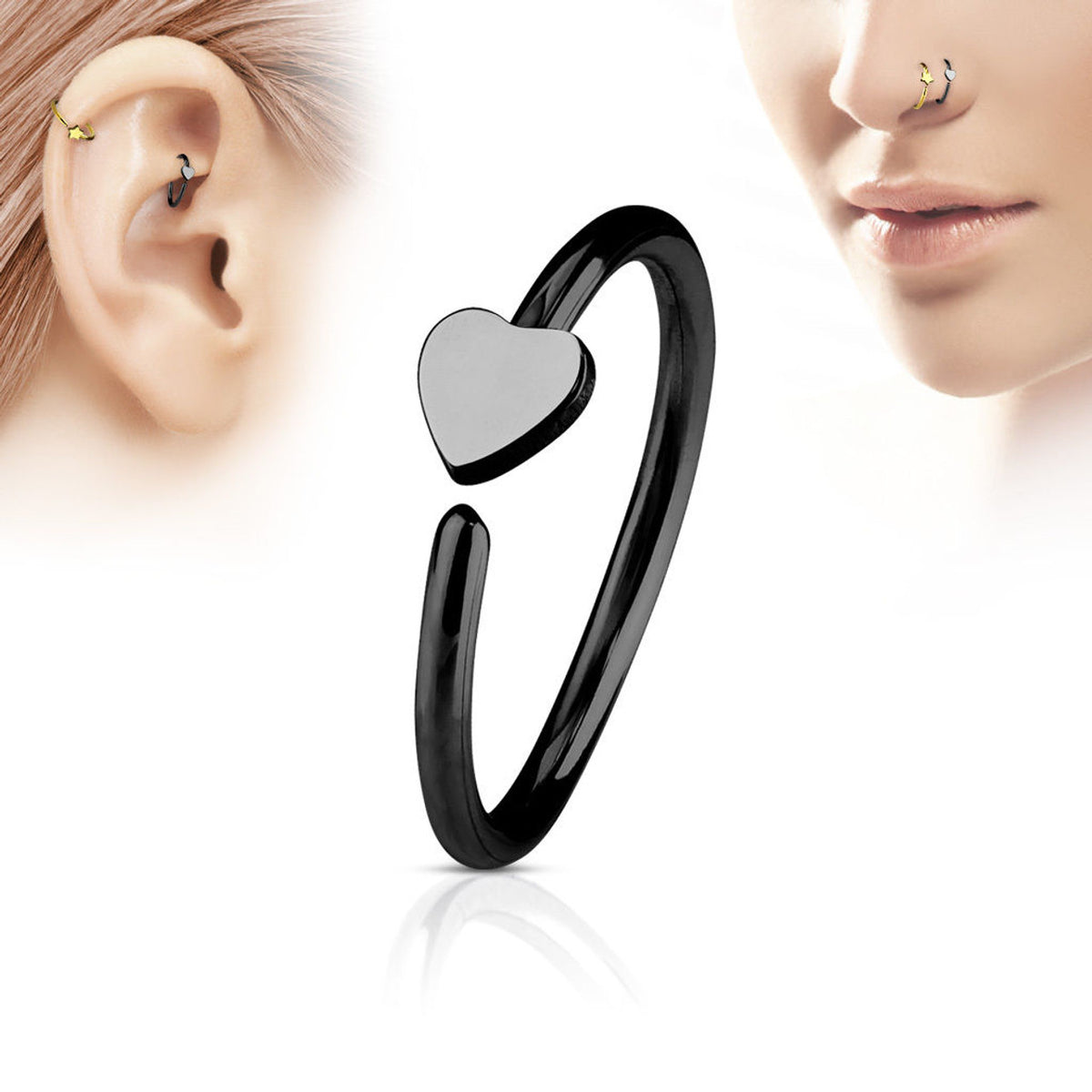 Surgical Steel 20 Gauge Bendable Nose Ring with Heart - photo 2