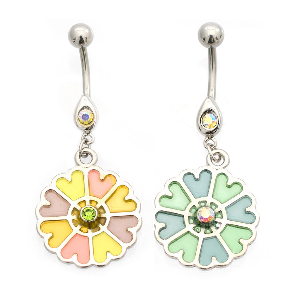 Surgical Steel 14 Gauge Luxe Modz Pastel Petal Heart Belly Ring