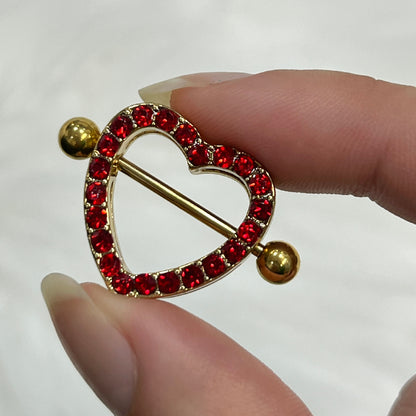 Surgical Steel Nipple Shield Ring 14G with Paved Red CZ Heart - Pair - photo 5
