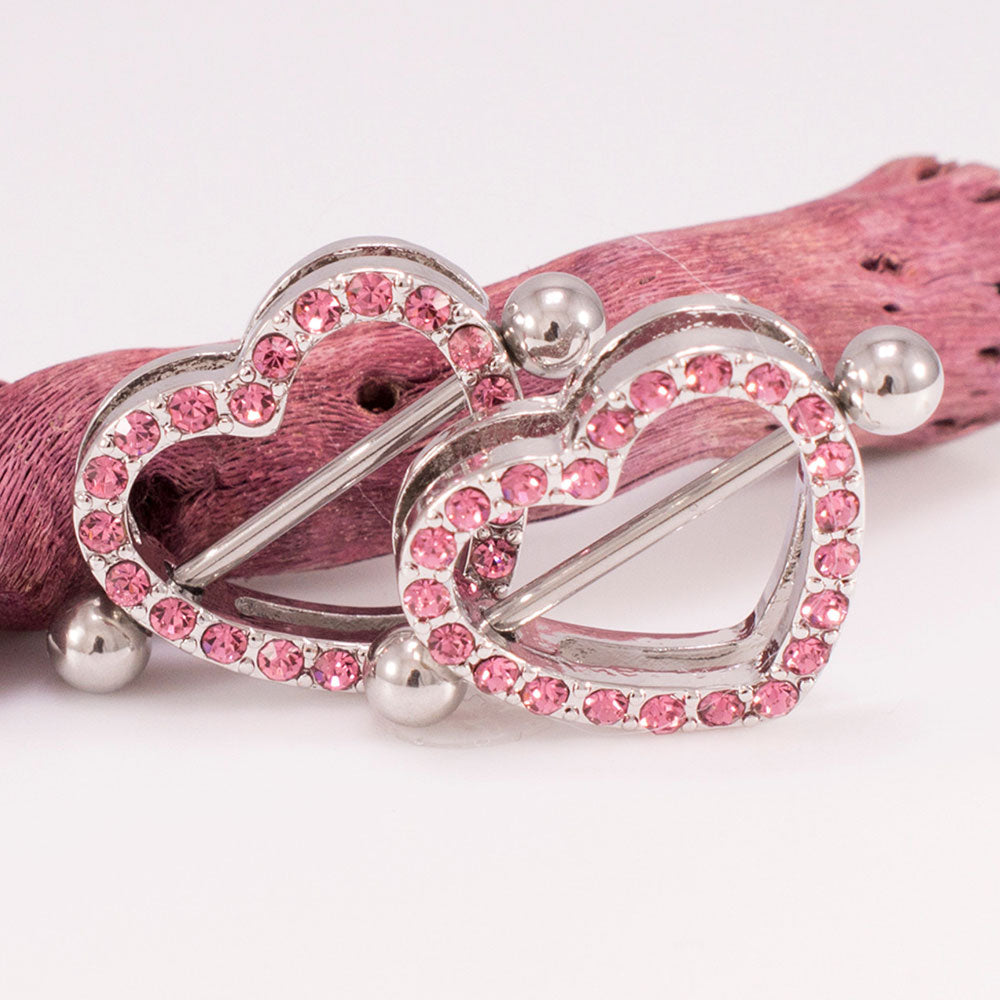 Surgical Steel 14 Gauge Nipple Shield Barbell with CZ Heart - Pair - photo 5