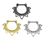Surgical Steel Septum Clicker Ring 16 Gauge with Heart Tribal Fan - Kruelty