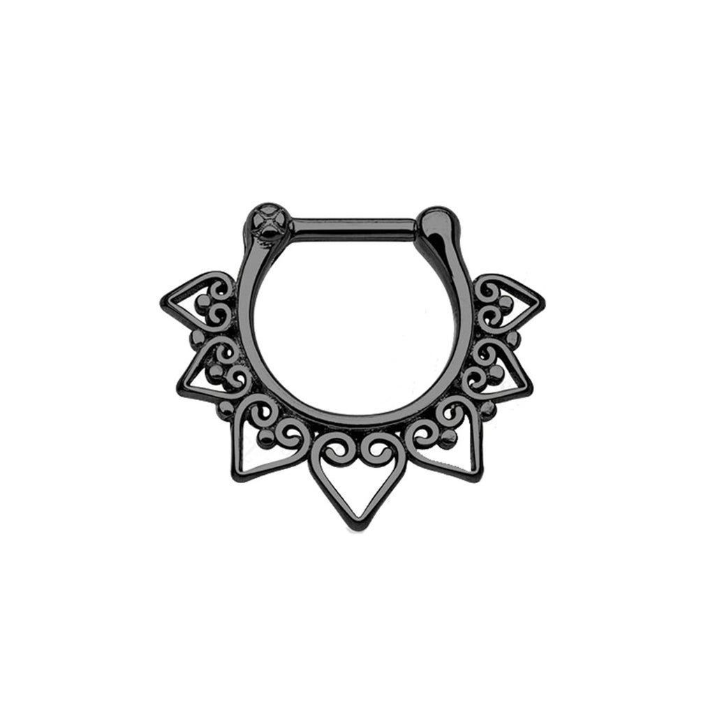 Surgical Steel Septum Clicker Ring 16 Gauge with Heart Tribal Fan - Kruelty - Photo 2