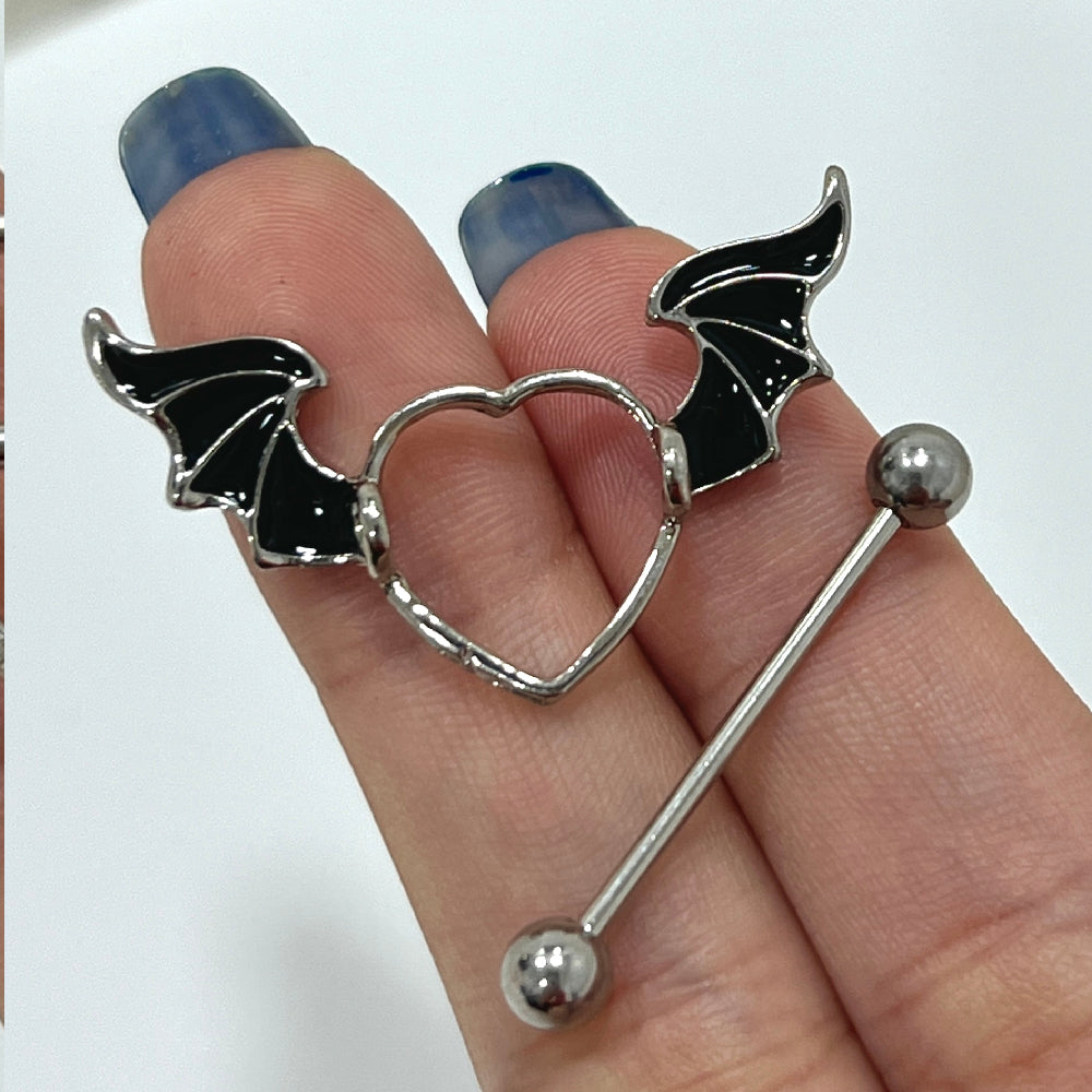 Surgical Steel 14 & 16 Gauge Bat Wing Heart Nipple Shield - Pair