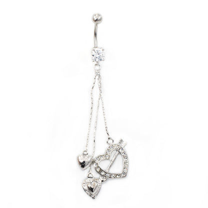 Surgical Steel 14 Gauge Belly Ring with CZ Heart Arrow Dangle