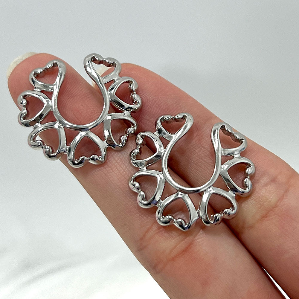 Surgical Steel Clip On Nipple Rings with Tribal Heart - Pair